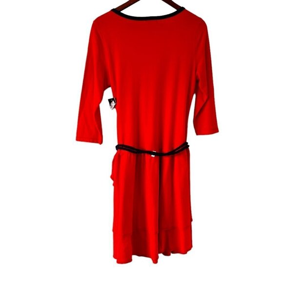 Ralph Lauren NEW Dropped Waist Dress Bistro Red with Navy Trim and Belt   Med - Picture 6 of 10